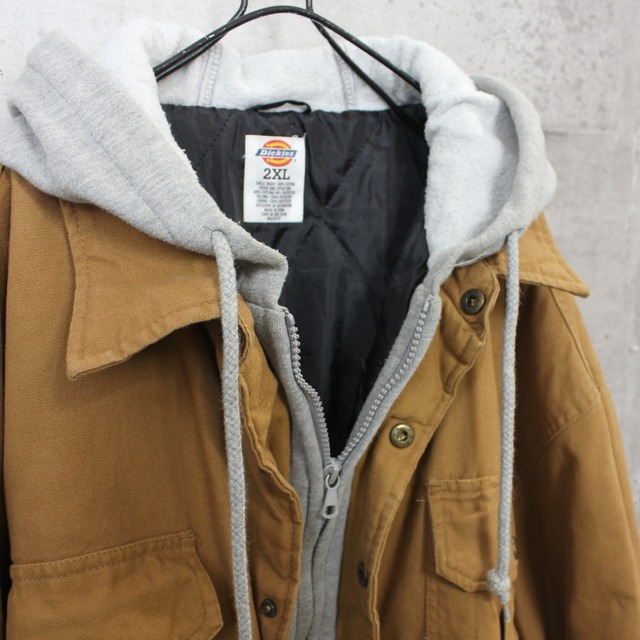 送料無料 Used ジャケット アウター メンズ Usa 古着 Dickies ディッキーズ フェイクレイヤード ダック ワークジャケット 2xl ダックブラウン 古着屋 Salvation Wear