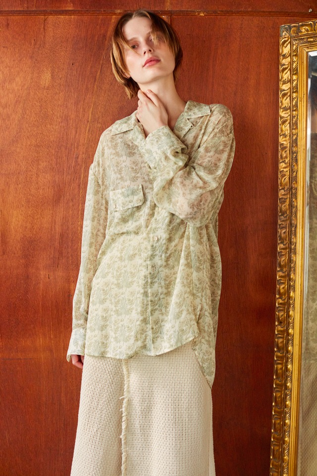 botanical silk shirt blouse -ivory-