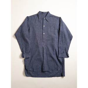 1940s "French Vintage" Blue Check Grandpa Work Shirt