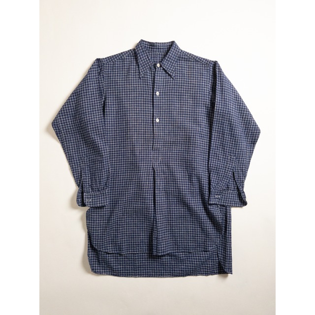 1940s "French Vintage" Blue Check Grandpa Work Shirt
