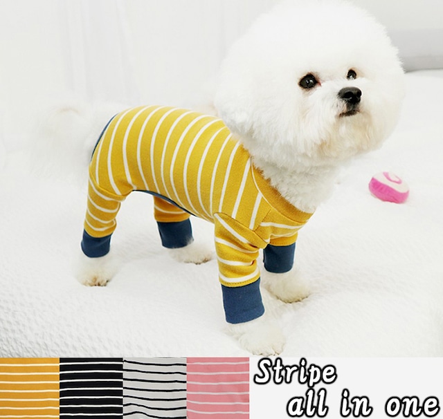 ボーダーロンパース S ~ XL 2color  /  犬服 犬 つなぎ オールインワン 部屋着 綿100% 伸縮性 ドッグウェア ストレッチ 可愛い 犬の服