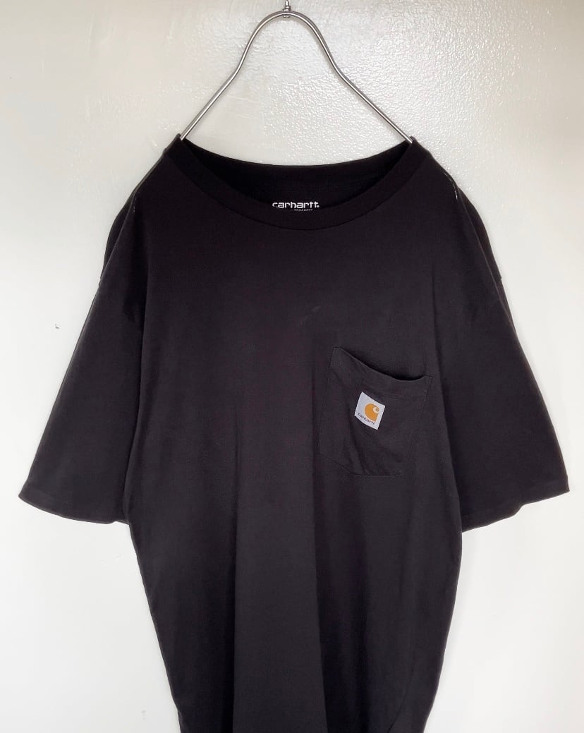 90s 古着 Carhartt/カーハート 黒 ポケT 半袖シャツ ワンポイントCロゴ　ビックシルエット