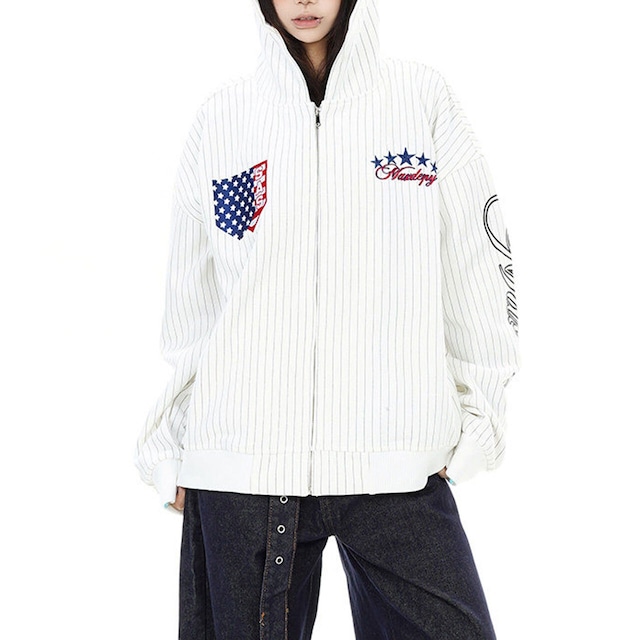 ピンストライプエンブレムジップフーディ 2col R02737