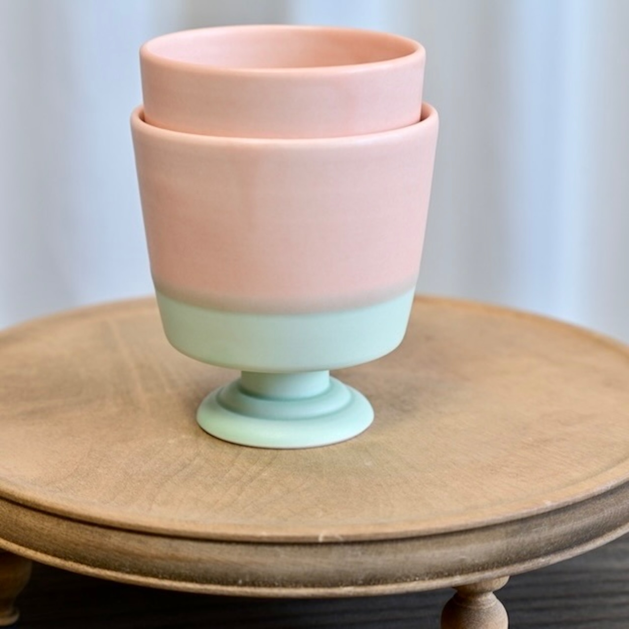 MUMCA 丸谷牧子 作 脚付ゴブレット ピンクxグリーン 小 Goblet Pink x Green S (1 個)/ 2104400000573