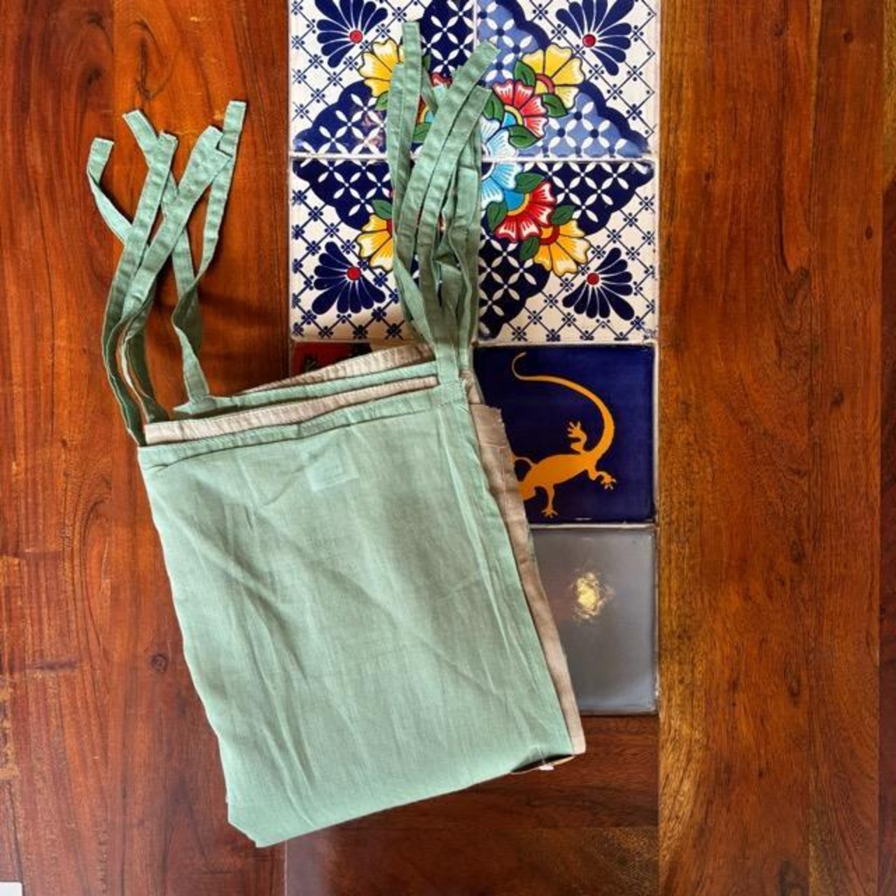 India Cotton voile double curtains Turquoise100×130cm　インド　コットンボイルダブルカーテン　ターコイズ　腰高窓カーテン　レースカーテン　ブルー