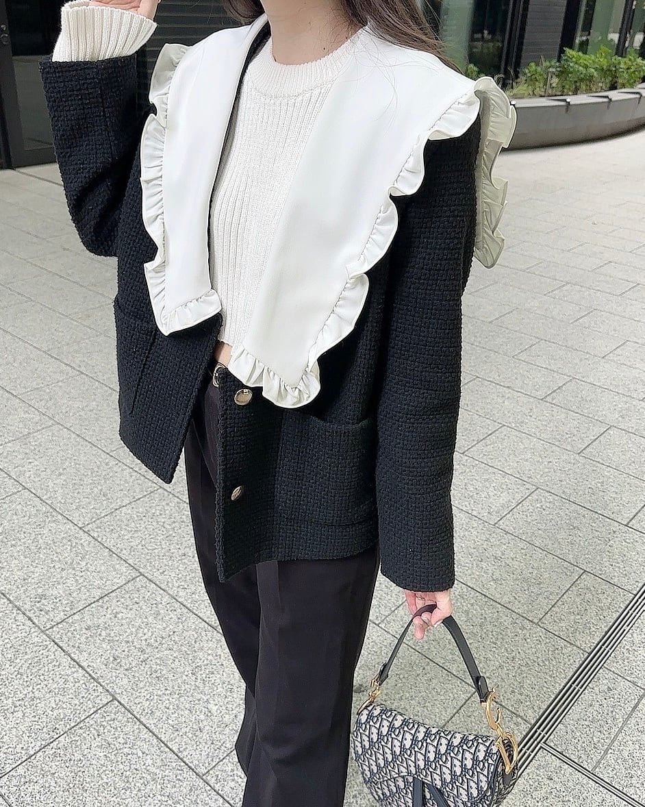 Frillcollar tweed JK / black (即納商品)
