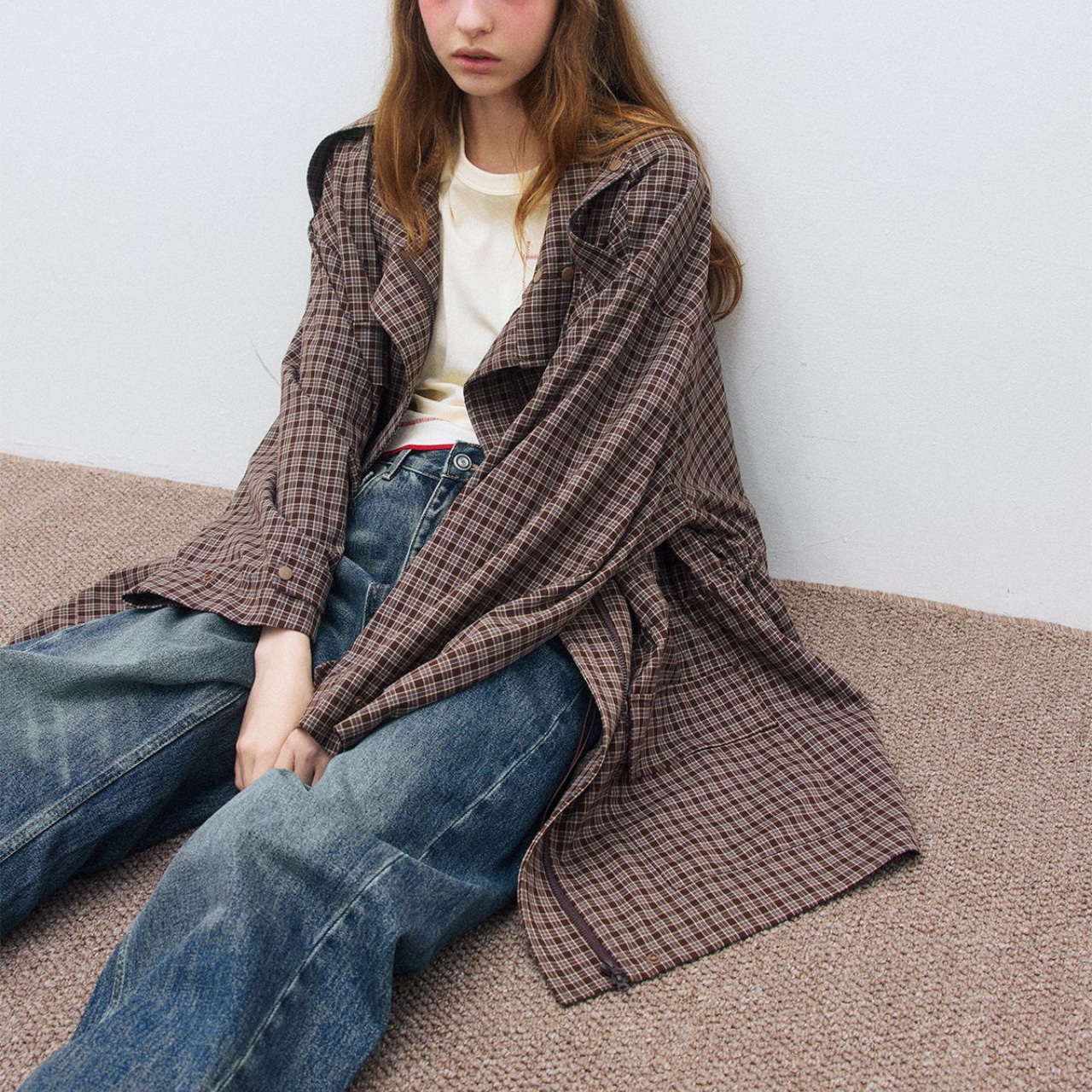 Check Pattern Long Oversized Shirts T3513