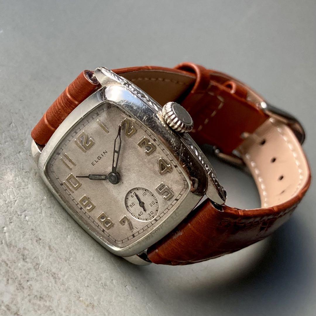 【動作品】エルジン アンティーク 腕時計 1920年代 手巻き メンズ デコ