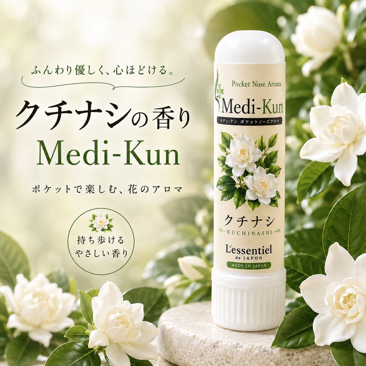 【嗅ぐアロマ メディクン】クチナシ(ガーデニア)|甘く上品な白い花の香り ポータブル ノーズ ヤードム 気分転換 リラックス 携帯用 日本製 花の香り ギフト プレゼント