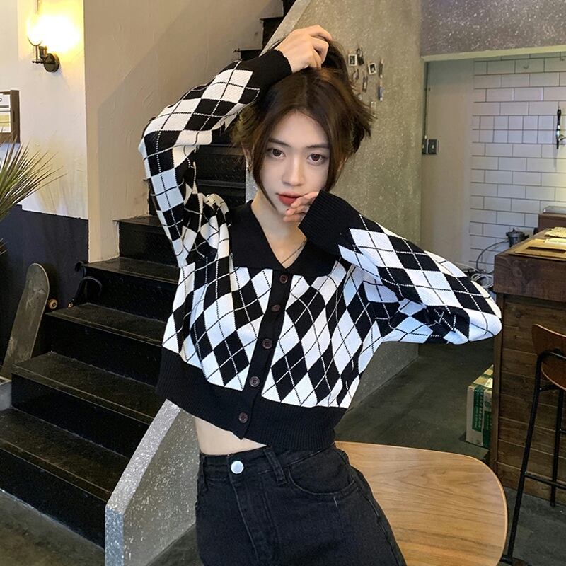 ニットカーディガンスプリングオータムスタンダードルーズショートセーター コート レトロ 春物 秋物 試着室54447721765