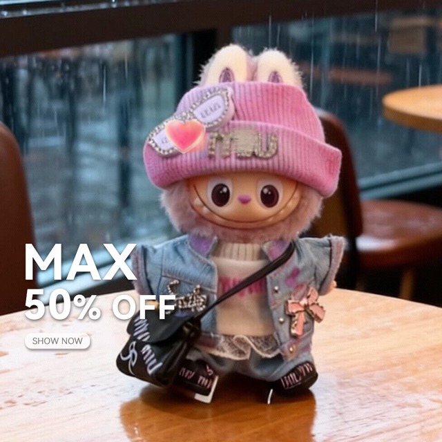 キュートでおしゃれ！パステルピンク＆ブルー Labubu 10cm ラブブ 4.0用 6点フルセット おしゃれ フルコーデ the monsters 可愛い