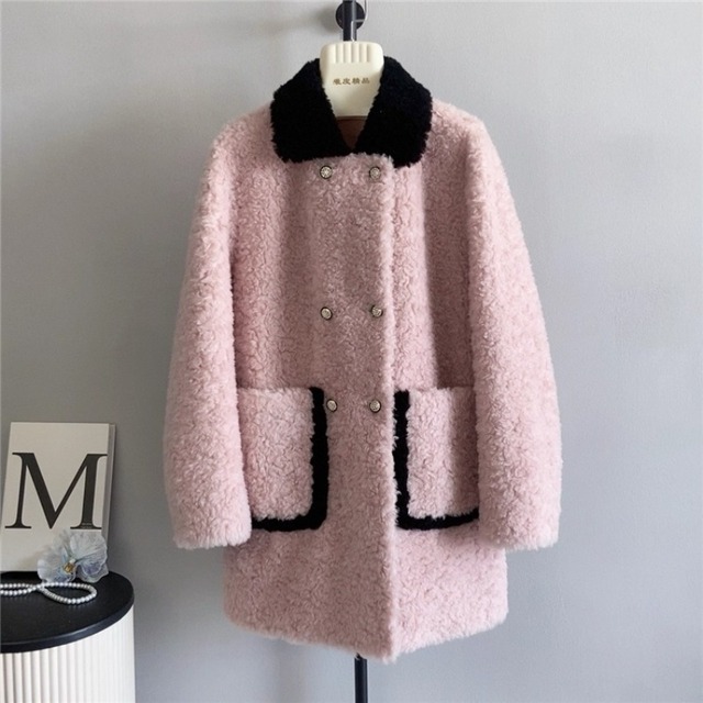 Bicolor trim wool midi Coat　B3609