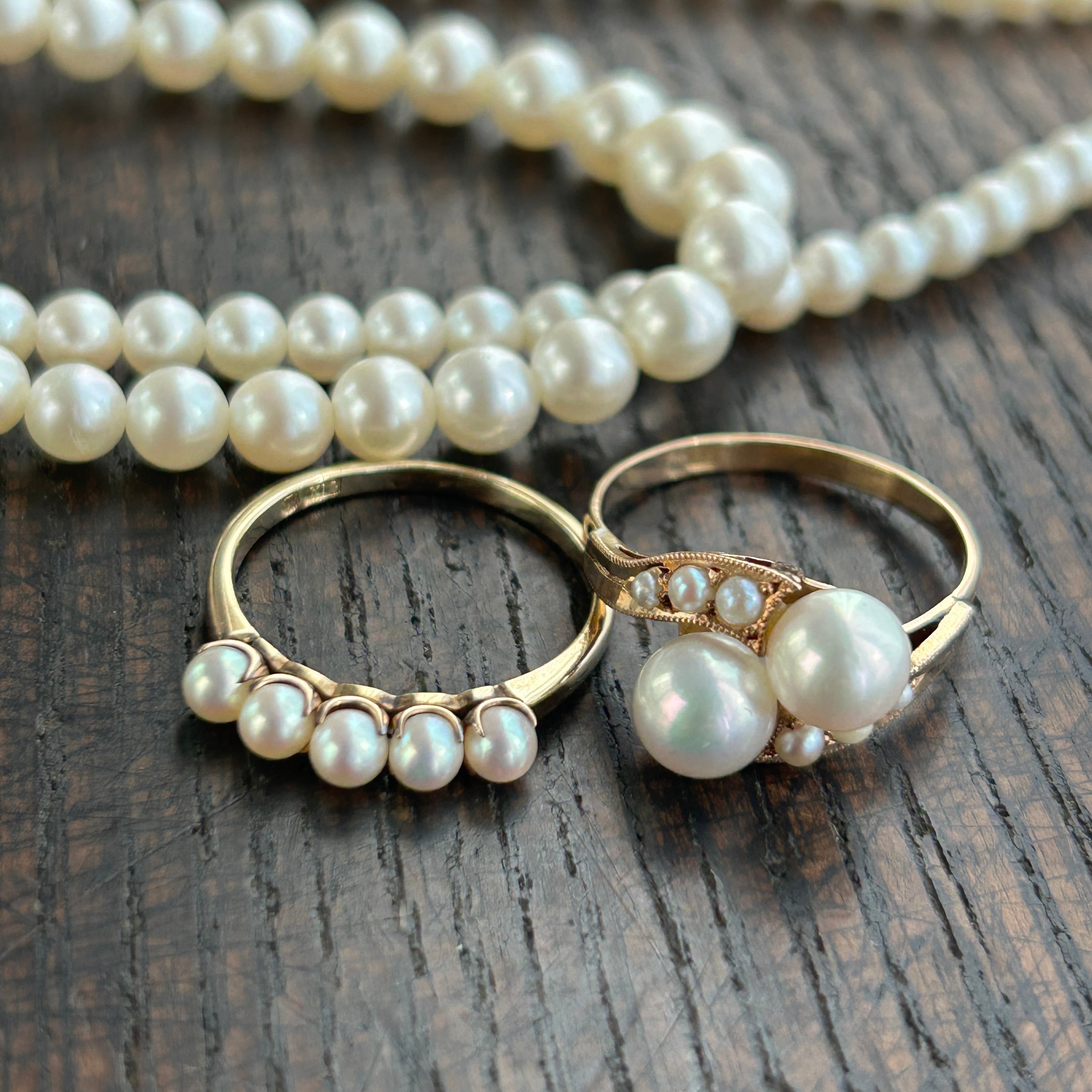 ヴィンテージ　18金美珠アコヤと芥子のトワエモアリング