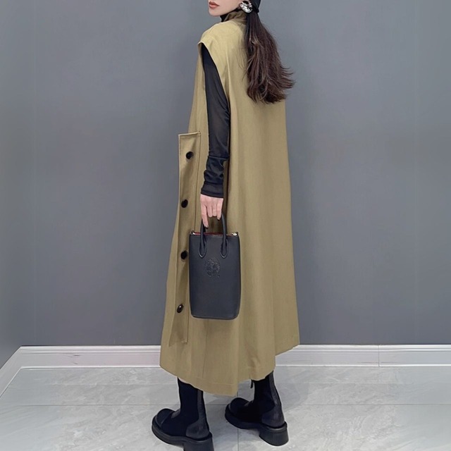 Stand collarsleeveless midi length buttoned dress【2color】 C0927