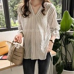 予約 レディース服 ストライプブラウス 七分丈 シャツ トップス 春 夏 秋 きれいめ カジュアル シンプル おしゃれ オフィス 通勤 ゆったり 体型カバー 着やせ効果 フェミニン 上品 デートコーデ ナチュラル 大人女子 可愛い mp-081-1