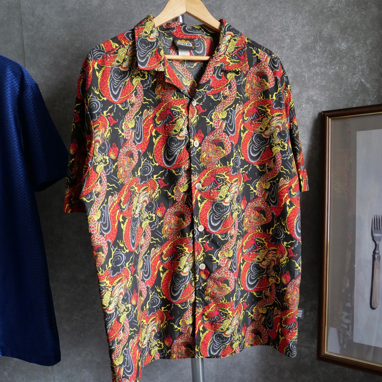 80~90s ODO Dragon open collar shirt made in usa