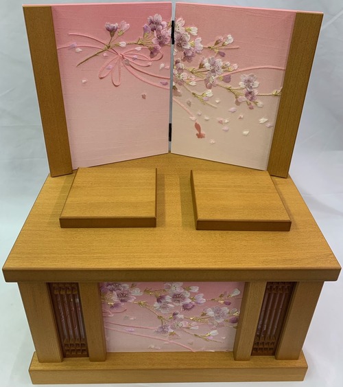 35cm リボン桜 収納箱・屏風セット １R3-2 S23-2 雛人形　ひな人形　雛道具　ひな道具　道具セット　飾り台　屏風　セット　初節句　節句　お祝い　プレゼント