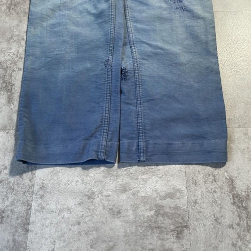 50-60s フェード フレンチワーク モールスキン ブルー パンツ W35 詳細写真8