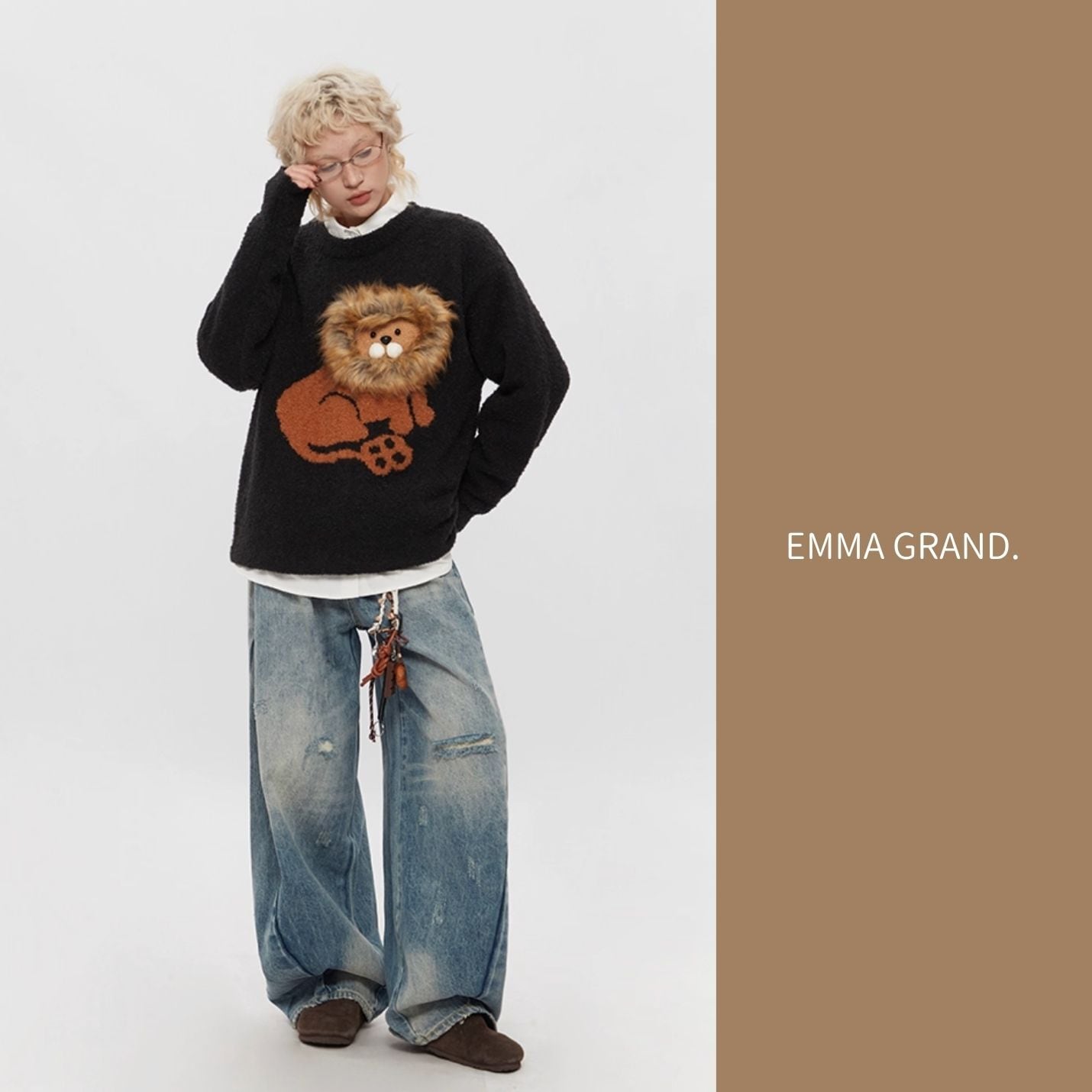 たてがみを揺らすライオンのふわもこニットプルオーバー E00602 | EMMA