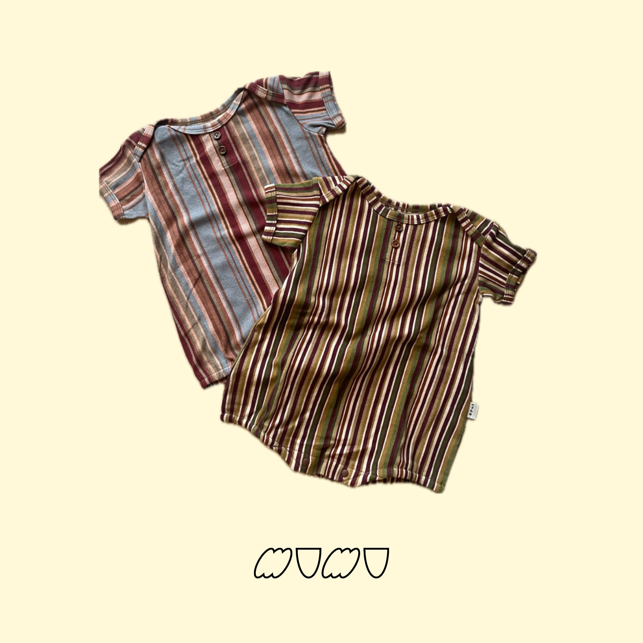 【&pal】mulch stripe rompers/2color