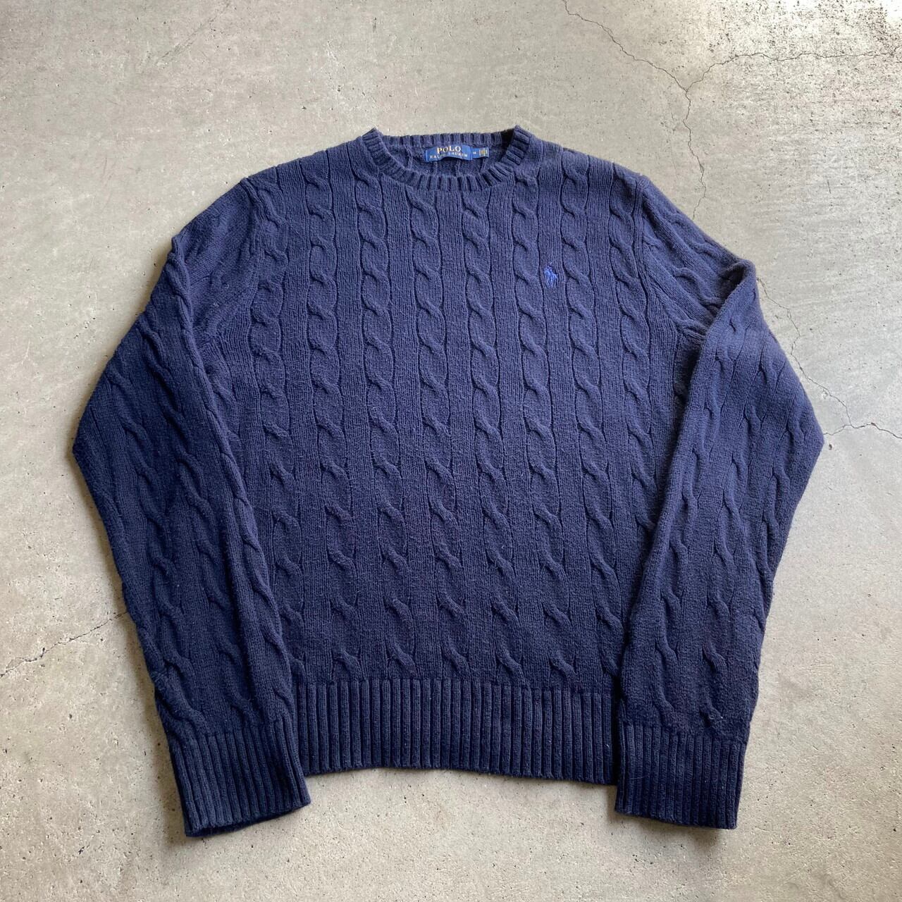 Polo Ralph Lauren ポロラルフローレン ケーブルニット コットンニットセーター メンズm 古着 ワンポイントロゴ刺繍 ネイビー 紺 ニットセーター Sa24 Cave 古着屋 公式 古着通販サイト