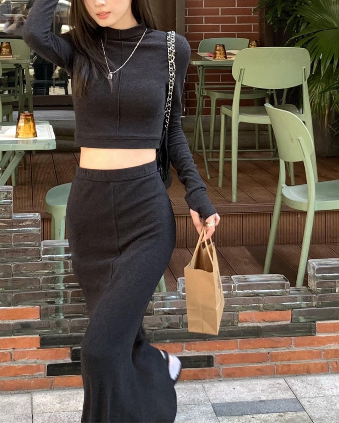 クロップドトップスロングスカートセット A30228