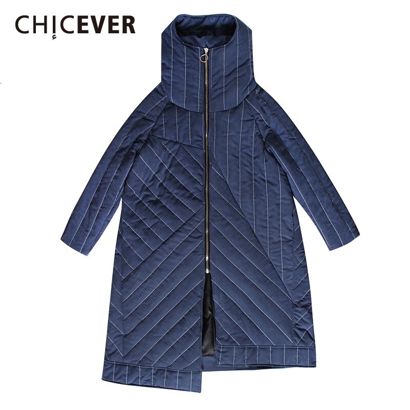 CHICEVERストライプレディースパーカーコートフード付き長袖ジッパー非対称ロングウィンターコートストリートウェアタイド2020 冬物 6base538451084026