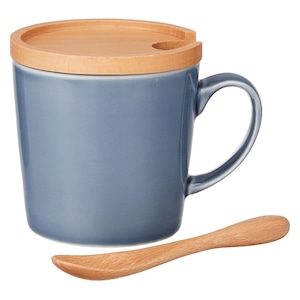 波佐見焼 「 コンビマグ 」 マグカップ コップ 木蓋 木製スプーン 付 約180ml ルリ 薄