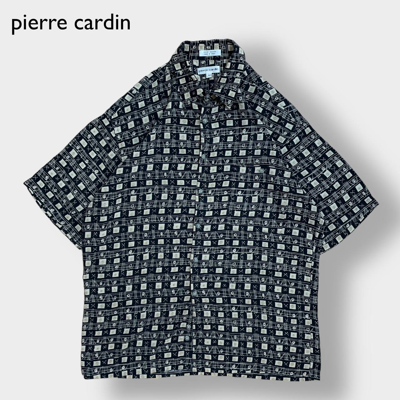 【pierre cardin】半袖 シャツ 柄シャツ オールパターン 総柄 柄物 レーヨン ピエールカルダン 韓国製 US古着