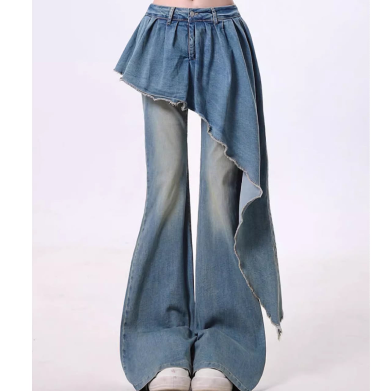 アシンメトリーデザインデニムフレアパンツR1149