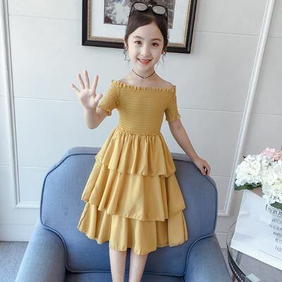 100 160 3カラー シャーリング ミドル丈 ティアード ワンピース 半袖 夏服 韓国子供服 キッズ 19s S 女の子 ガールズ A Dear Child