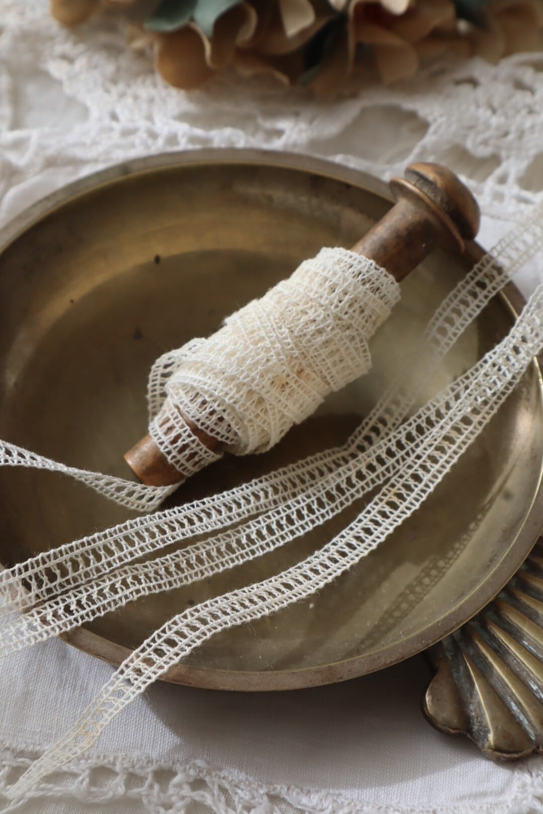 France製 60㎝ アンティーク花柄レース C890 アイボリー | vmt antique