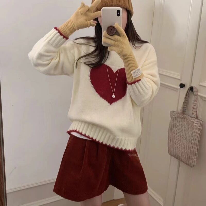 【tops】ハート柄ニットトップス Q7057