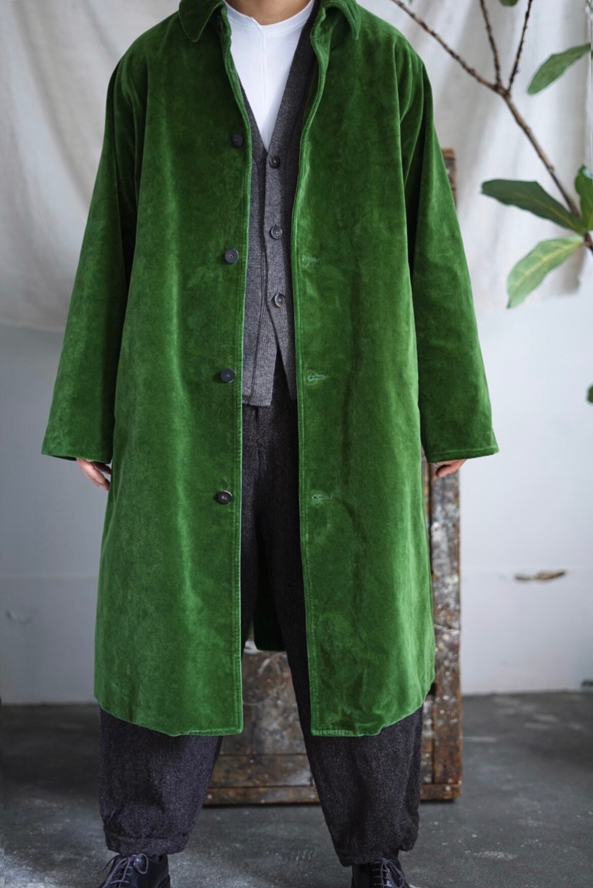 Chez vidalenc MALBO COAT オリーブ CHEZ VIDALENC - COAT BOBI VELVET / MOSS GREEN | Brownie
