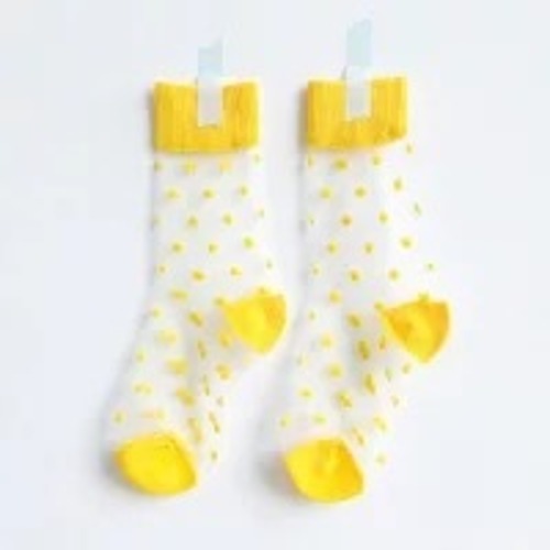 【再入荷なし！在庫限り！！】インポート♪シースルードットキッズソックス♡黄色 靴下 シアーソックス 男女兼用 水玉