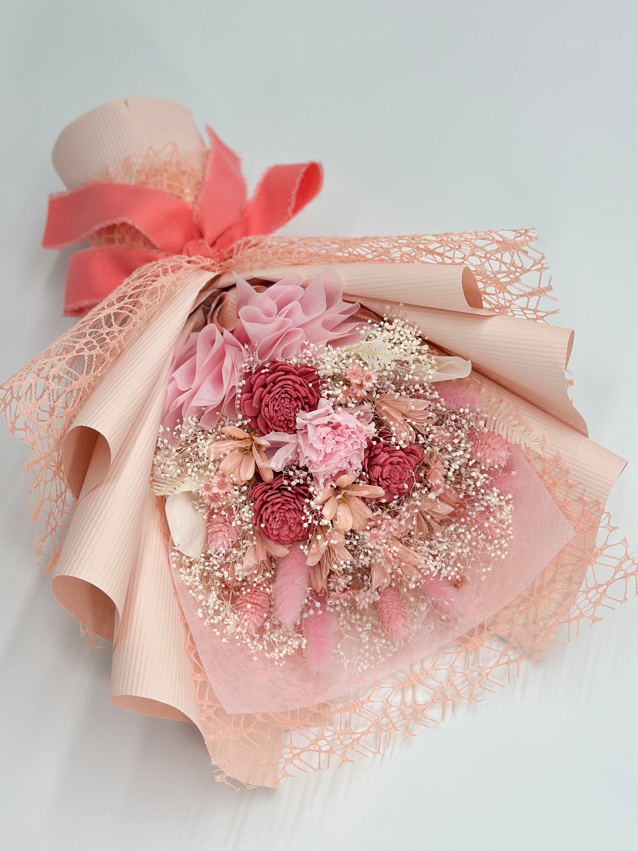 【リクエストオーダー専用ページ】M5.ドライフラワー花束(濃いピンク色/カーネーション入り) □Мサイズ 【数量限定商品】 画像4