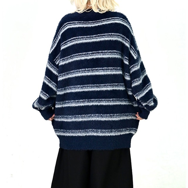 ボーダーシャギーニットプルオーバー  2col   R01194