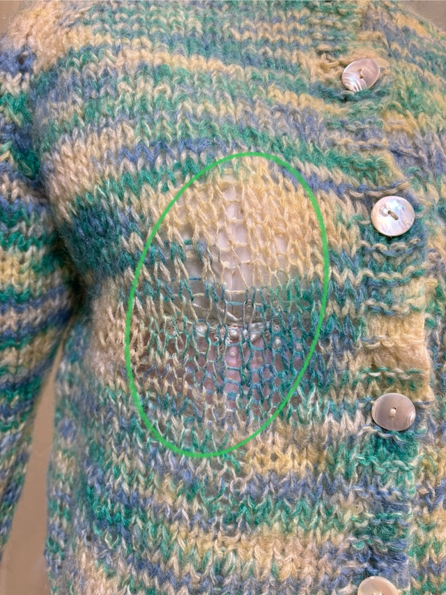 60's blue yellow mohair cardigan