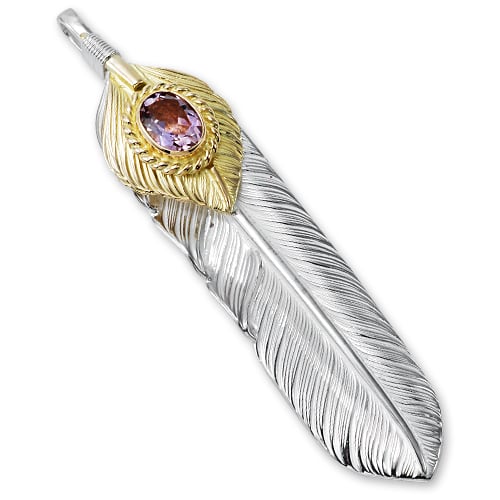 鷲見太郎 Pendant ペンダント】Lフライトフェザー& K18ハートフェザー