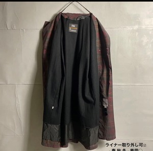 US 80s 90s トレンチコート シャドーチェック オンブレ 総柄 B534