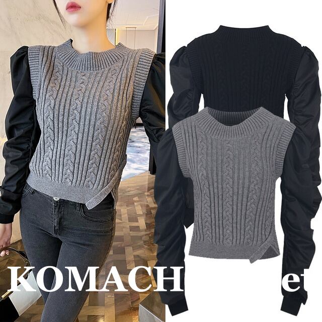 【送料無料】 フェイクツーピースニットセーター 長袖 セーター ニット ラウンドネック プルオーバー スリム 細身 韓国 レディース かわいい 可愛い 大人可愛い 大人女子 シンプル きれいめ カジュアル 大人 気品 上品 おしゃれ お洒落 こなれ感 抜け感 かっこいい きちんと 大人女子 クール モダン フェミニン S M L グレー ブラック 秋 オルチャン 20代 30代 40代 OL 通勤 オフィス 女子会 デート ショッピング 休日 普段使い コーデ トレンド スタイル