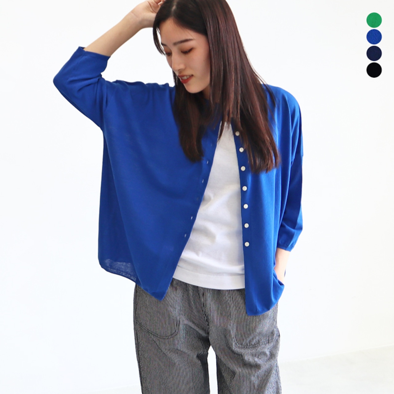 STAMP AND DIARY * 2way ワイド ボートネック 7分袖 カーディガン 