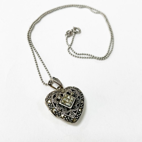 Vintage 925 Silver Marcasite Locket Pendant Necklace