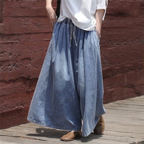 ワイドパンツ デニムパンツ ガウチョパンツ パンツ レディース 秋 冬 スカーチョ ガウチョ ワイドパンツ スカンツ ロング丈 パンツ 体型カバー 大きいサイズ ボトムズ ラシャ 春 夏 着痩せ 美