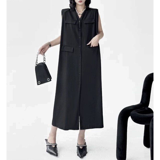 Structured sleeveless long shirt dress C1235