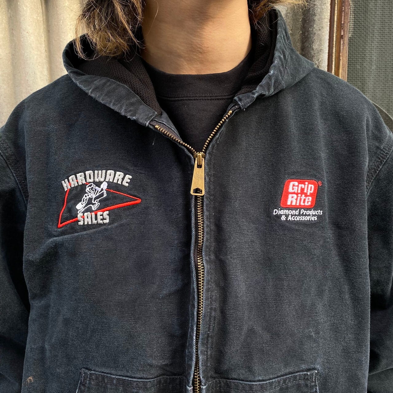 90年代 USA製 Carhartt カーハート 企業ロゴ刺? アクティブパーカー ワークジャケット メンズXL相当 古着 90s ビンテージ  ヴィンテージ フルジップパーカー メッシュライナー Carhartt ダック地 ブラック 黒 【ワークジャケット】【2203AL15】 | cave 