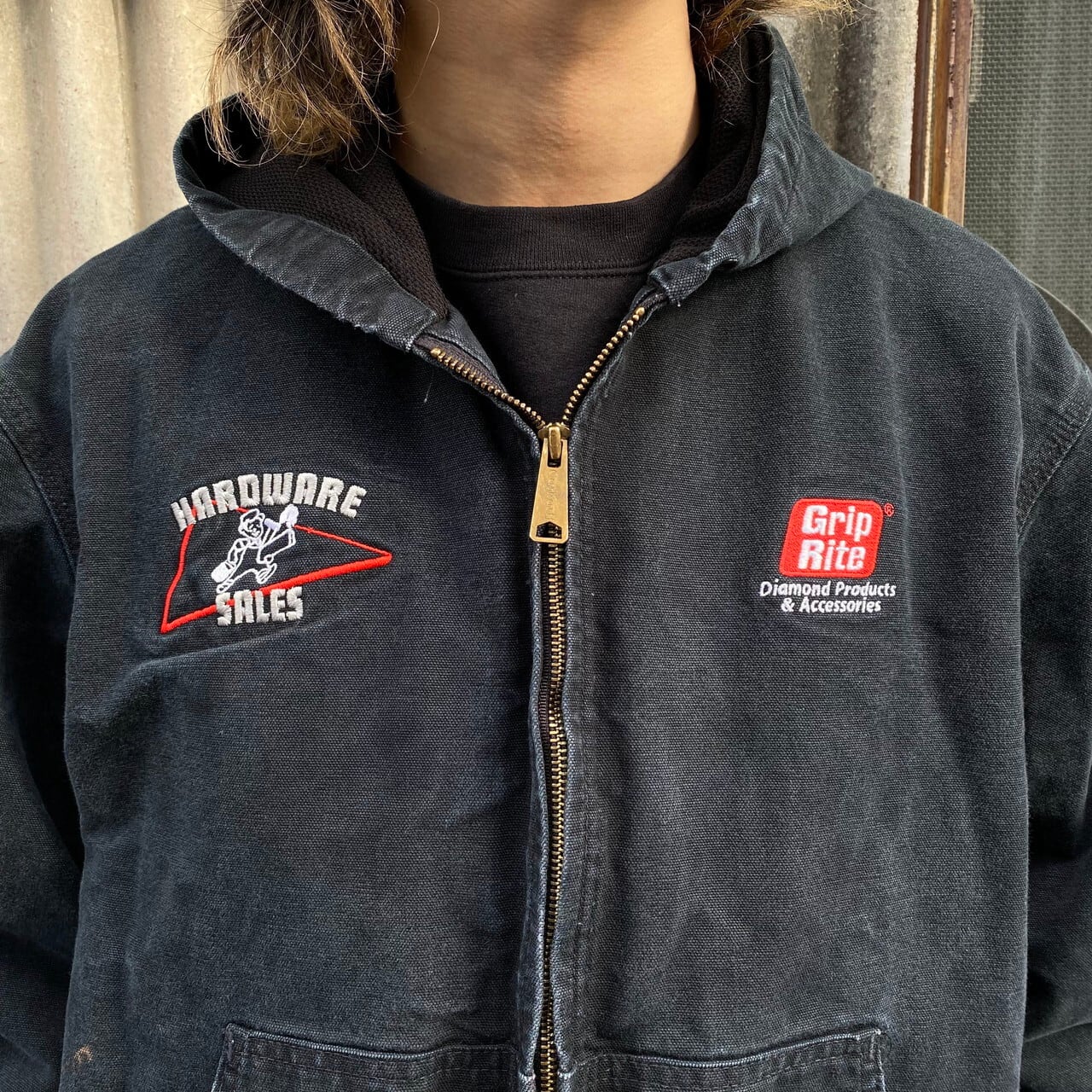 90年代 USA製 Carhartt カーハート 企業ロゴ刺? アクティブパーカー 