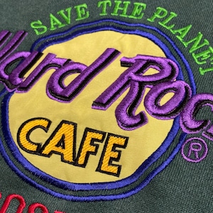 Hard Rock Cafe 90s USA製 スウェット トレーナー ロゴ 刺繍 プルオーバー ディープグリーン ユニセックス XL ビッグサイズ ヴィンテージ  ビンテージ オールド ハードロックカフェ ボストン US古着