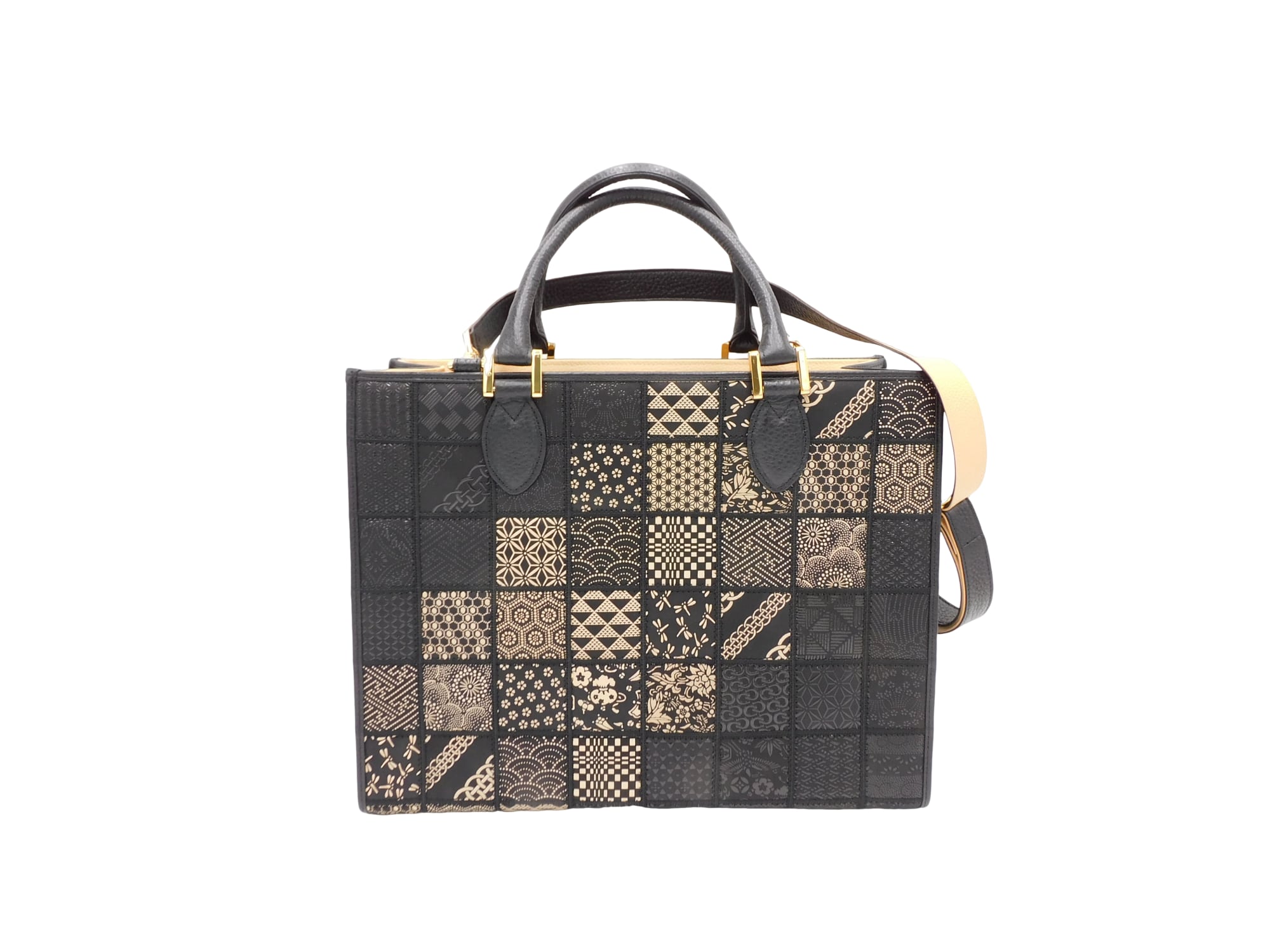 【未使用品】印傳屋　印伝 パッチワークハンドバッグ JRA公認 鹿革 JRA認定 印傳 ハンドバッグ トートバッグ パッチワーク 本漆 印伝 美品