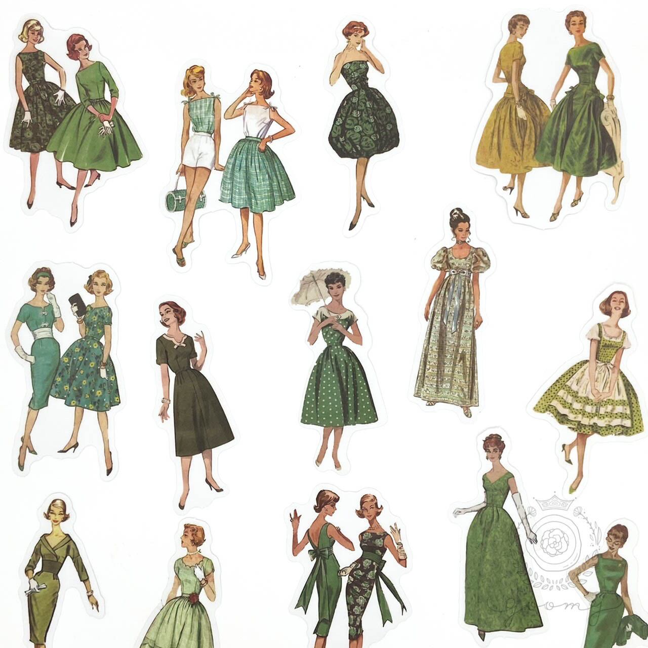 レトロイラストフレークシール グリーン <S93>